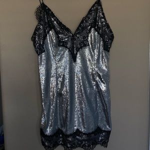 Sequins silver lace mini dress
